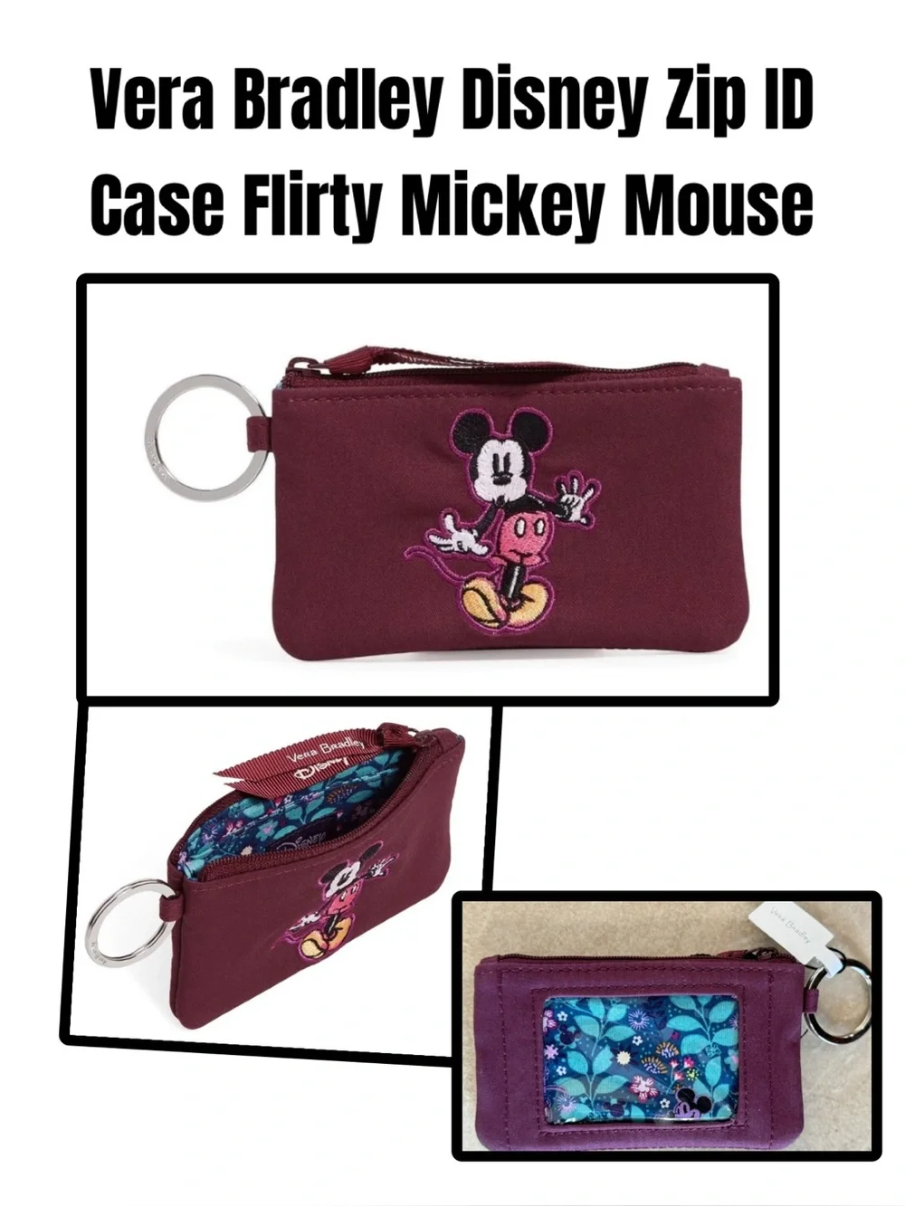 Vera Bradley Disney Zip ID Case Flirty Mickey Mouse